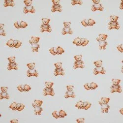Jersey Katoen Digitale Print - Slapende Teddybeer Beige