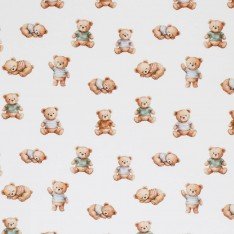 Bomuldjersey Digital Print - Sovende Teddybjørne Råhvid