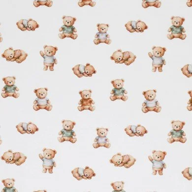 Baumwolljersey Digital - Schlafender Teddybär Ecru