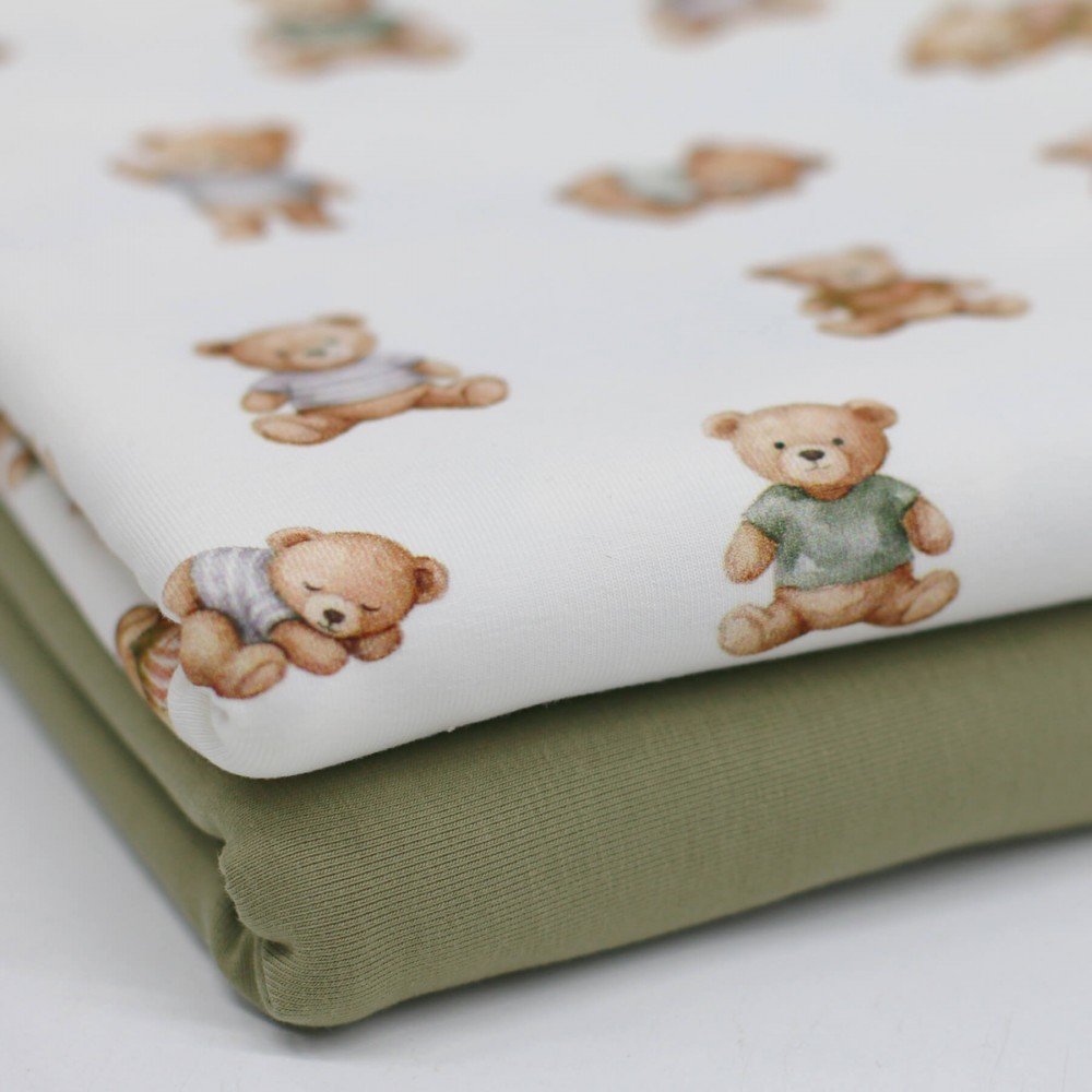 Bomuldjersey Digital Print - Sovende Teddybjørne Råhvid