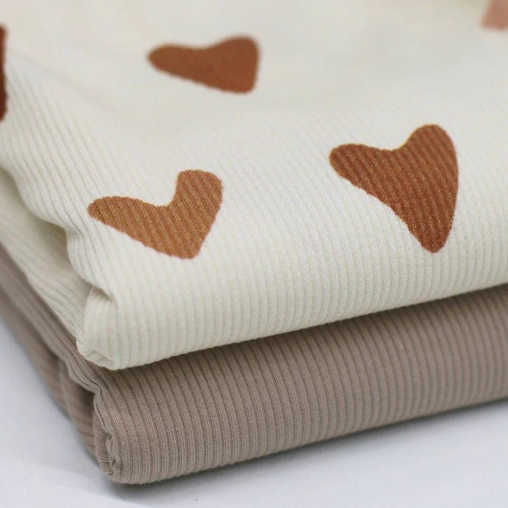 Rib Jersey Stof - Grote Harten Beige