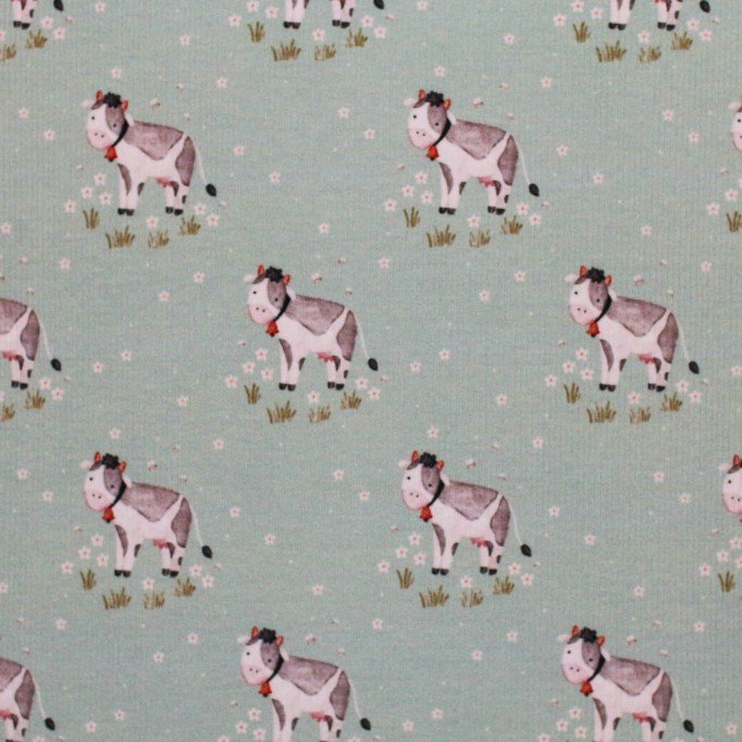 Rippstrick Jersey Stoff - Kühe Auf Der Wiese Rippstrick Jersey Stoff - Kühe Auf Der Wiese - (Jersey Stoffe)