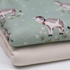 Rib Jersey Stof - Koeien In Weiland