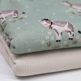 Rippstrick Jersey Stoff - Kühe Auf Der Wiese