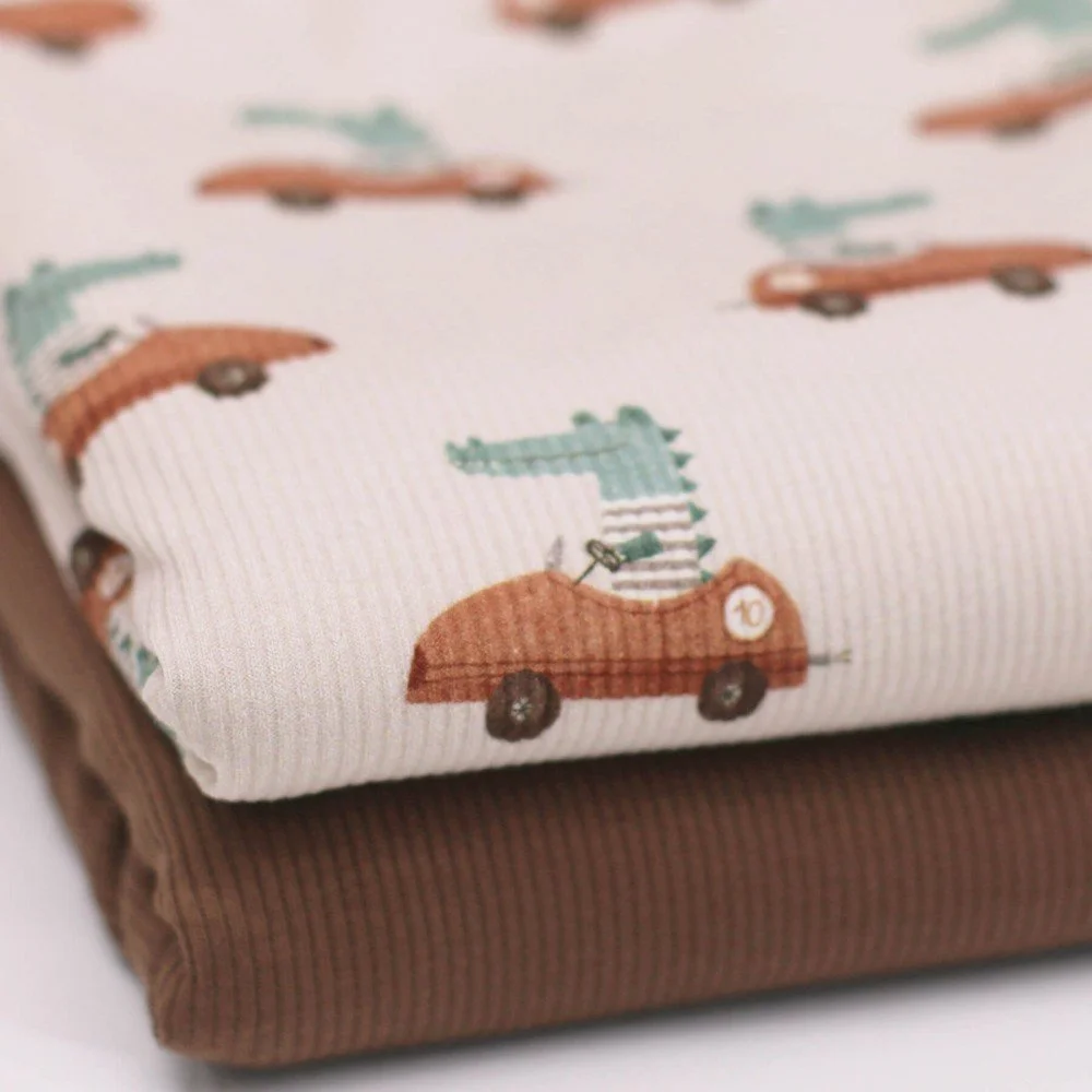 Rib Jersey Stof - Krokodil In Auto