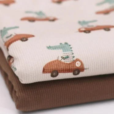 Tissu Maille Tricot Côtelé - Crocodile Dans La Voiture - (Tissus Jersey)
