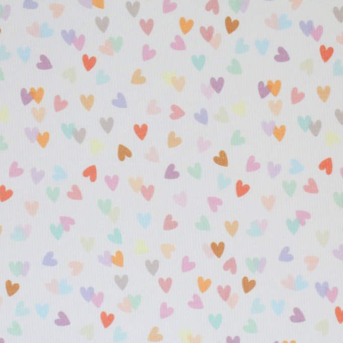Rippstrick Jersey Stoff - Mehrfarbige Herzen - (Jersey Stoffe)