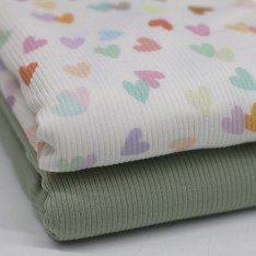 Rib Jersey Stof - Veelkleurige Hartjes Rib Jersey Stof - Veelkleurige Hartjes