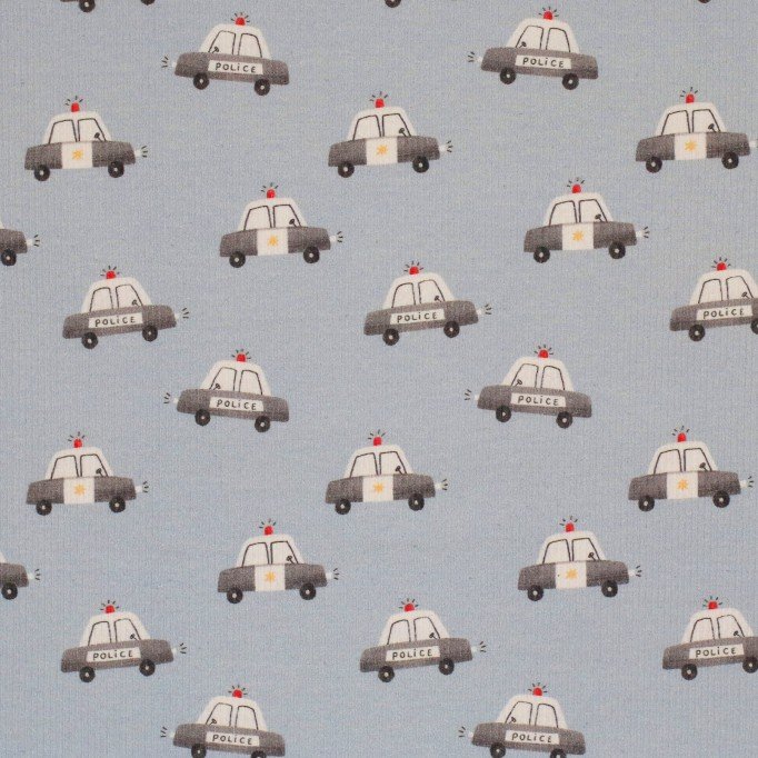 Rippstrick Jersey Stoff - Polizeiwagen - (Jersey Stoffe)
