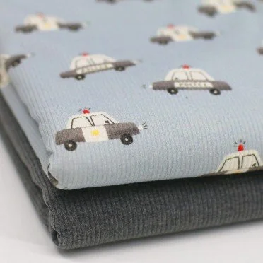 Tissu Maille Tricot Côtelé - Voiture De Police - (Tissus Jersey)