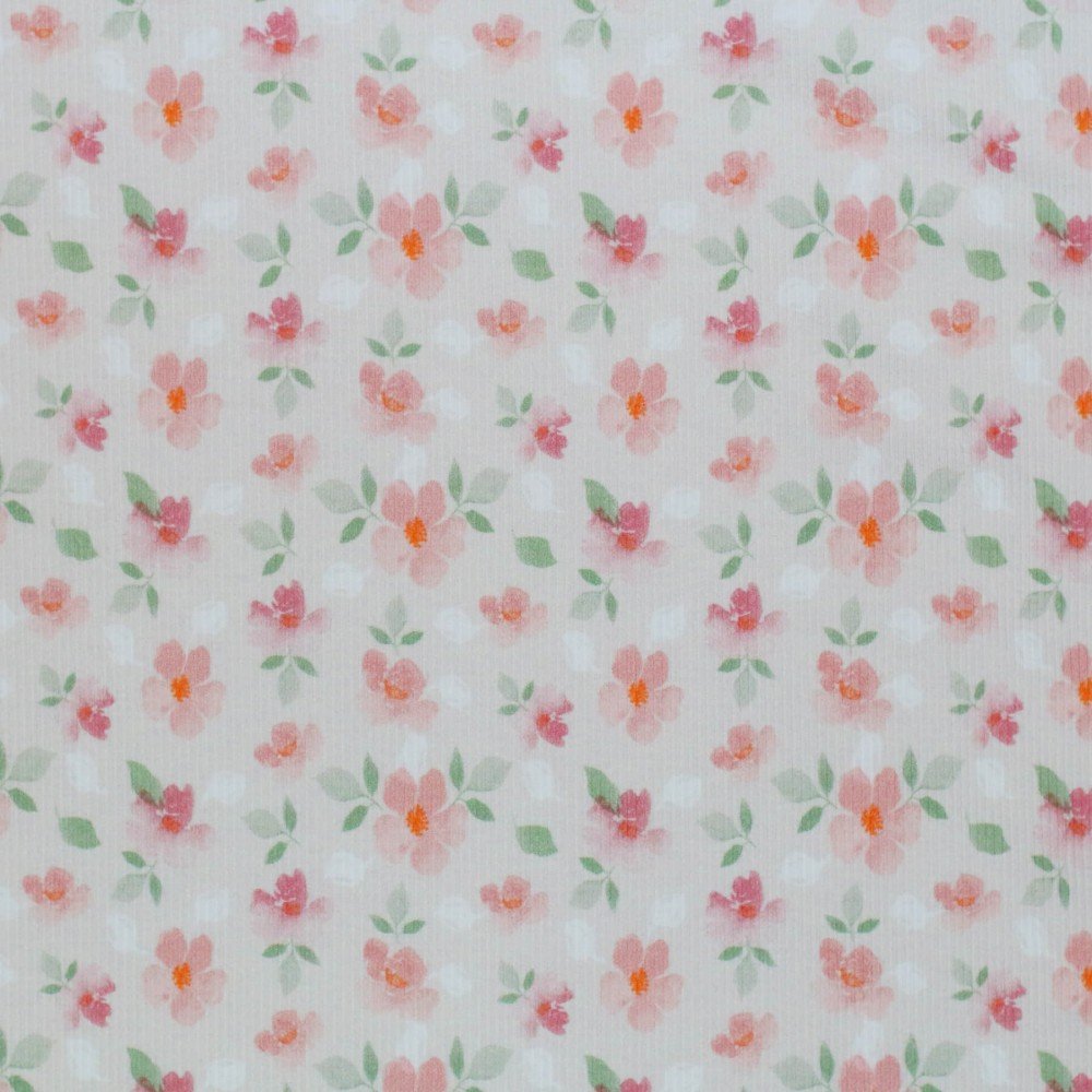 Rib Jersey Strikstof - Akvarel Blomster