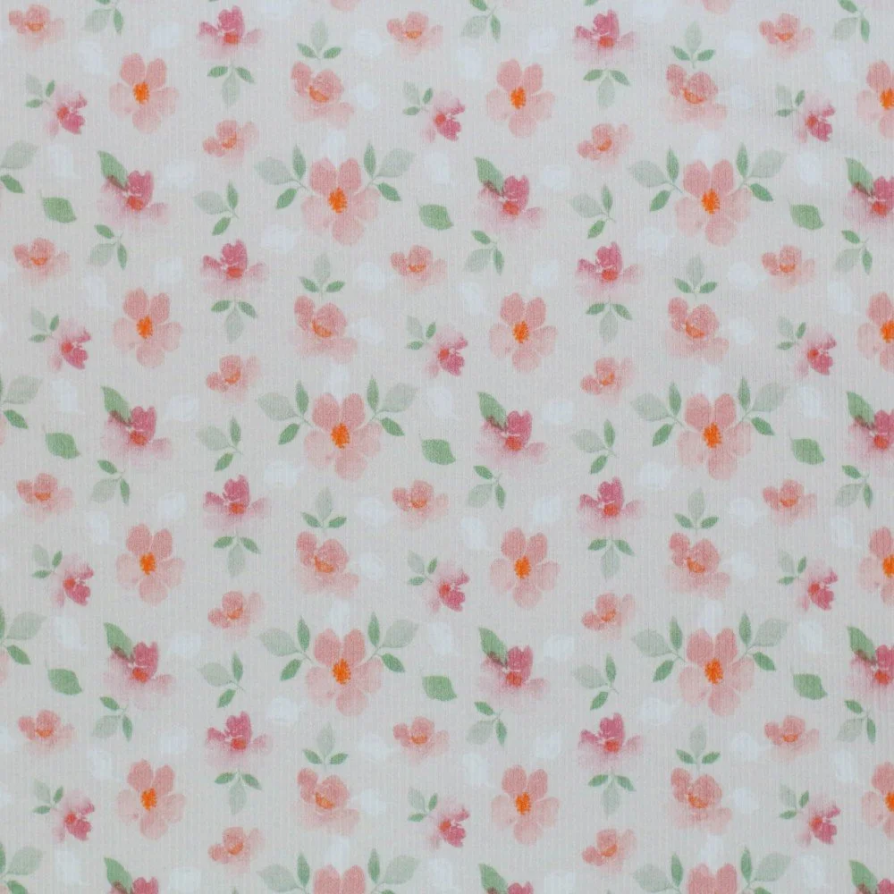 Rib Jersey Stof - Aquarel Bloem