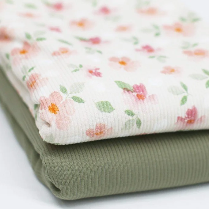 Rib Knit Jersey Fabric - Watercolor Flower Rib Knit Jersey Fabric - Watercolor Flower - (Jersey Fabrics)