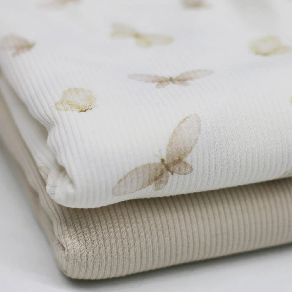 Rib Jersey Stof - Witte Vlinders
