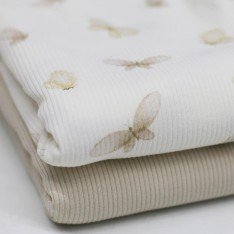 Rippstrick Jersey Stoff - Weiße Schmetterlinge