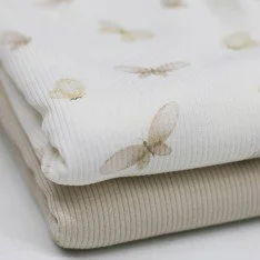 Tessuto Jersey Di Cotone Costine - Farfalle Bianche Tessuto Jersey Di Cotone Costine - Farfalle Bianche