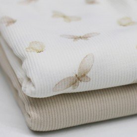 Rippstrick Jersey Stoff - Weiße Schmetterlinge