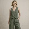Stonewashed Linen Fabric (Slub Texture) Army Green - (Linen Fabrics)