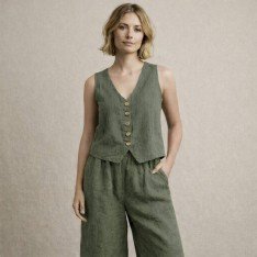 Stonewashed Linnen Stof (Slubtextuur) Leger Groen