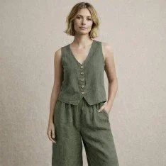 Stonewashed Hørstof (Slub Tekstur) Militærgrøn