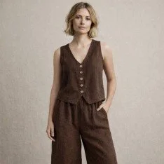 Stonewashed Hørstof (Slub Tekstur) Chokolade Brun