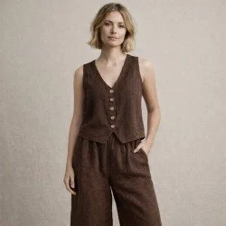 Stonewashed Linen Fabric (Slub Texture) Chocolate Brown