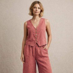 Stonewashed Linnen Stof (Slubtextuur) Klei Roze