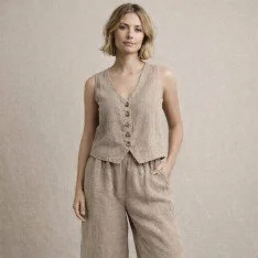 Stonewashed Linnen Stof (Slubtextuur) Donker Beige Stonewashed Linnen Stof (Slubtextuur) Donker Beige