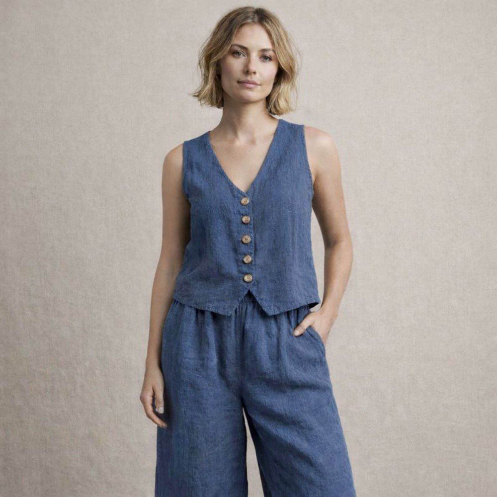 Stonewashed Linen Fabric (Slub Texture) Dark Jeans