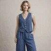 Tkanina Len Stonewashed (Slub Weave) Ciemny Dżinsu Tkanina Len