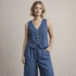 Stonewashed Leinenstoff (Slub Struktur) Dunkel Jeans