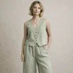 Stonewashed Linnen Stof (Slubtextuur) Dusty Groen - (Linnen Stoffen)