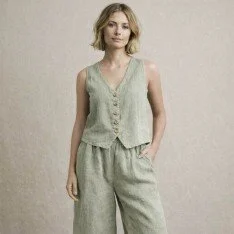 Stonewashed Hørstof (Slub Tekstur) Dusty Grøn