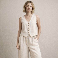 Stonewashed Linnen Stof (Slubtextuur) Ecru