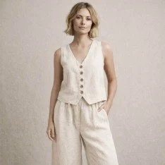 Stonewashed Linnen Stof (Slubtextuur) Ecru Stonewashed Linnen Stof (Slubtextuur) Ecru