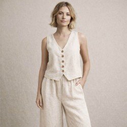 Tkanina Len Stonewashed (Slub Weave) Ecru