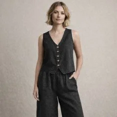 Stonewashed Hørstof (Slub Tekstur) Sort