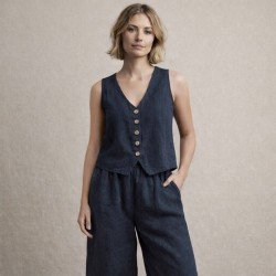 Stonewashed Leinenstoff (Slub Struktur) Marine