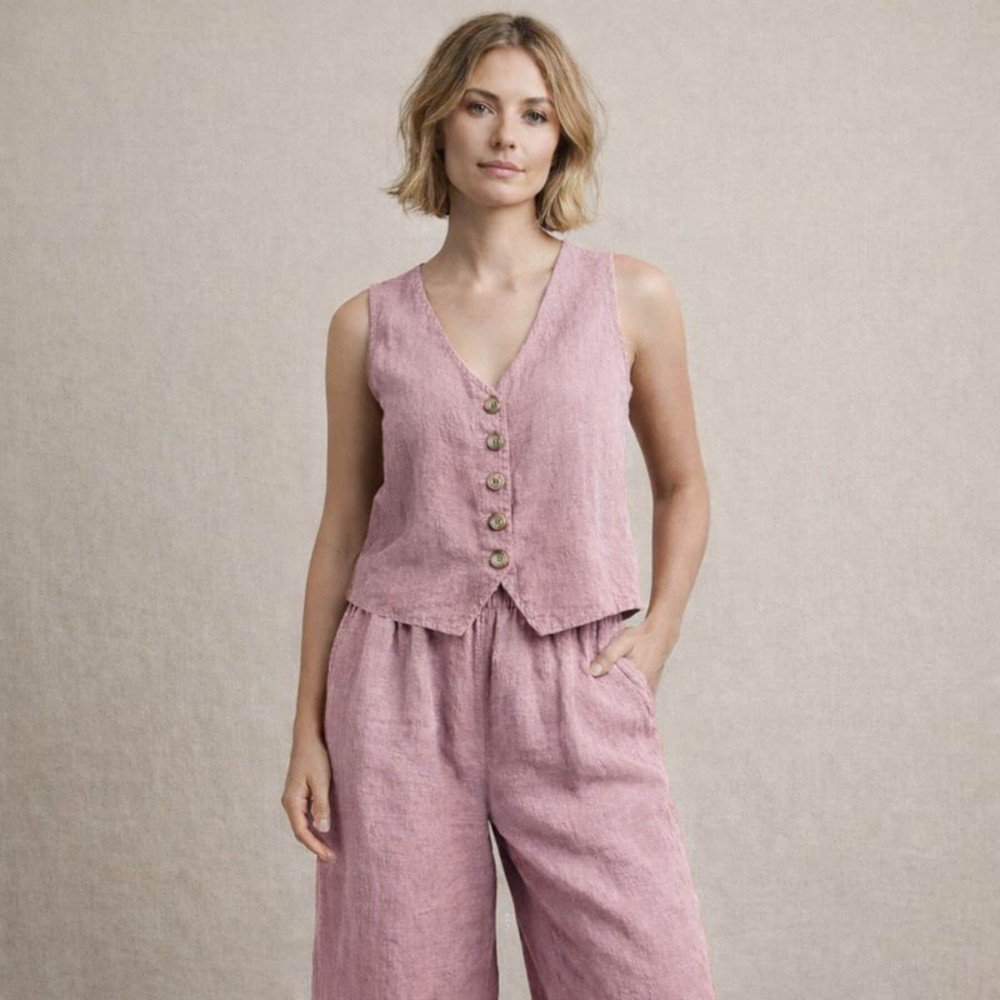 Tissu Lin Stonewashed (Texture Slub) Vieux Rose Tissu Lin Stonewashed (Texture Slub) Vieux Rose
