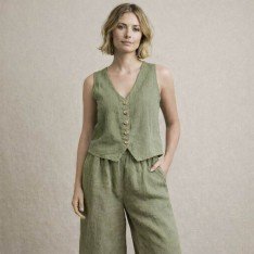 Stonewashed Linnen Stof (Slubtextuur) Olijf