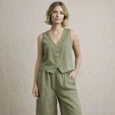 Stonewashed Hørstof (Slub Tekstur) Oliven