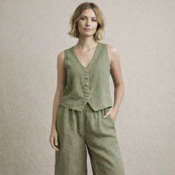 Tissu Lin Stonewashed (Texture Slub) Olive