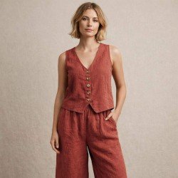 Tkanina Len Stonewashed (Slub Weave) Rdzy