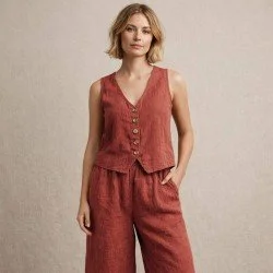 Stonewashed Linen Fabric (Slub Texture) Rust