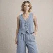 Tkanina Len Stonewashed (Slub Weave) Stalowy Niebieski Tkanina Len