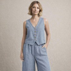 Stonewashed Linnen Stof (Slubtextuur) Staalblauw