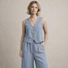 Stonewashed Hørstof (Slub Tekstur) Stål Blå