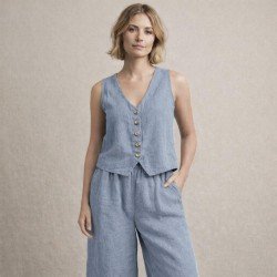 Stonewashed Linen Fabric (Slub Texture) Steel Blue