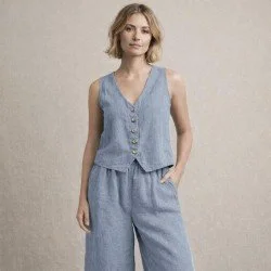 Tkanina Len Stonewashed (Slub Weave) Stalowy Niebieski