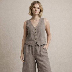 Stonewashed Linen Fabric (Slub Texture) Taupe